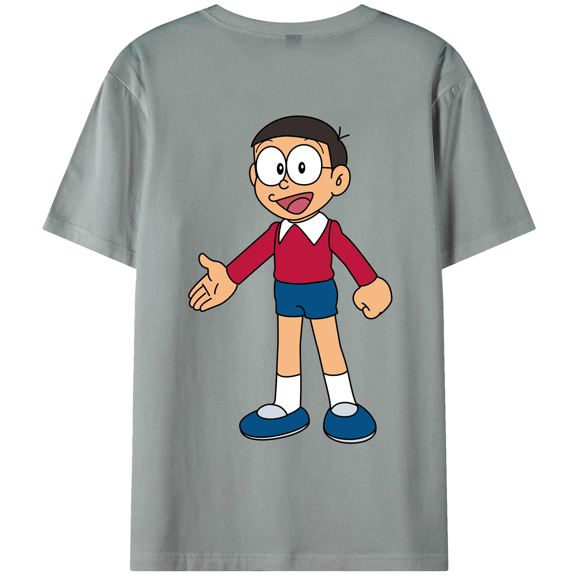 （画像用） ドラえもん 野比 のび太 Doraemon Nobita Nobi 綿100％ メンズ半袖Tシャツ（バックプリント） 通気性